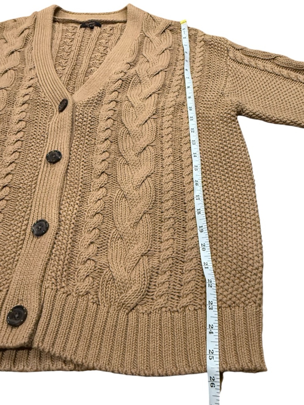 Quince‎ 100% Organic Cotton Oversized Cable Knit Cardigan Sweater Camel Tan Sz S - Picture 10 of 12